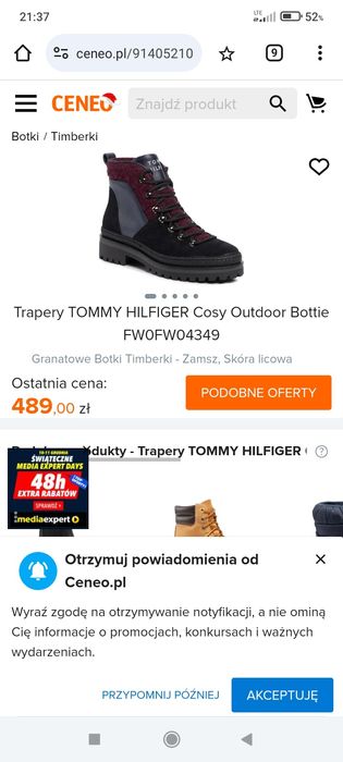 Kozaki botki Tommy Hilfiger damskie zmowe 39 czarne