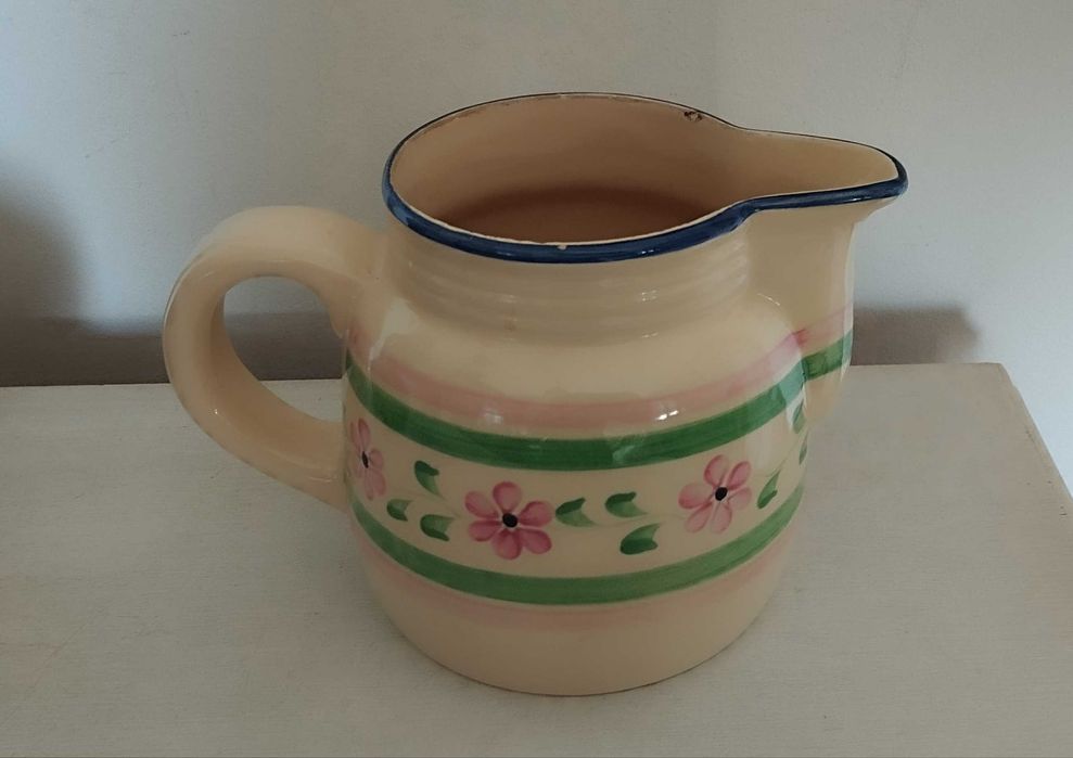 Hand-painted rustic ceramic pitcher and small dipper424290876717813761