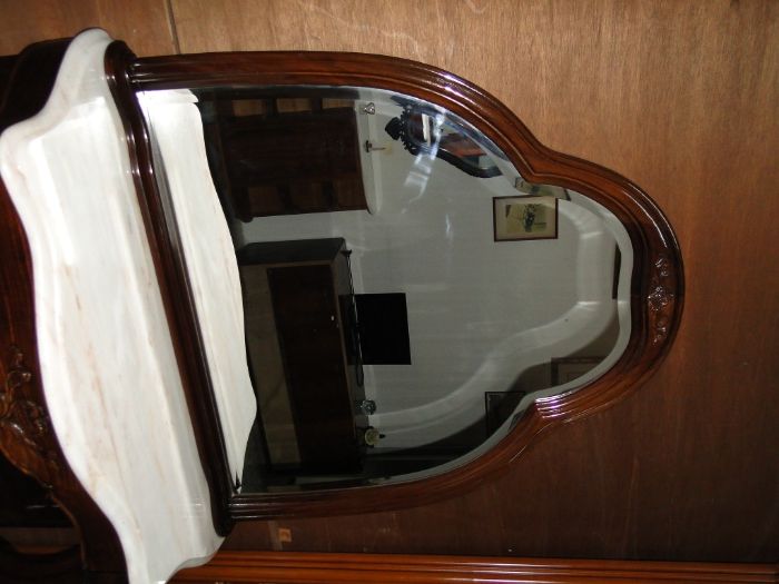 Consola antiga com espelho e tampo em pedra - óptimo estado