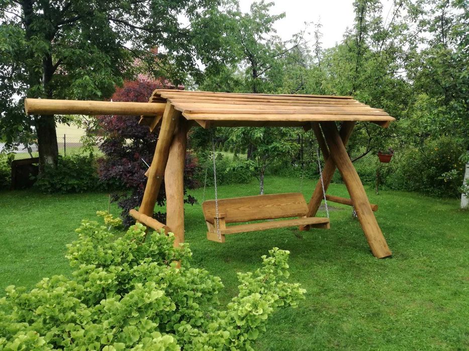 Drewniana huśtawka ogrodowa GRUBE BALE Stelaż huśtawki DO OGRODU +