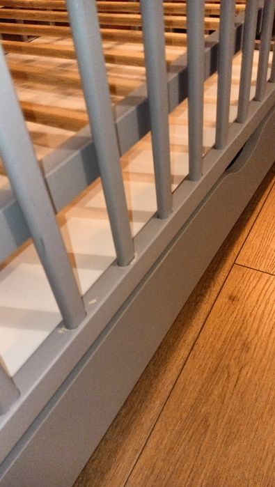 Łóżeczko dziecięce z szufladą 120x60 szare + Materac lateksowy