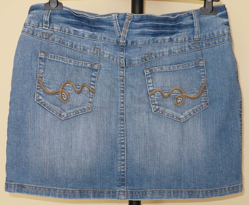 Spódnica jeans, dzinsowa, r 44 dł mini + kolczyki