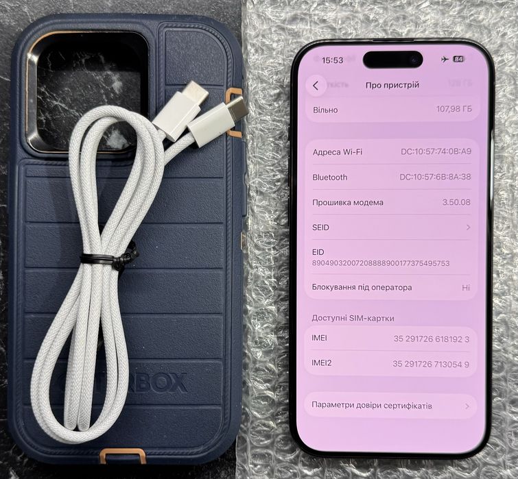 iPhone 15 pro 128Gb eSim 88% батарея $540