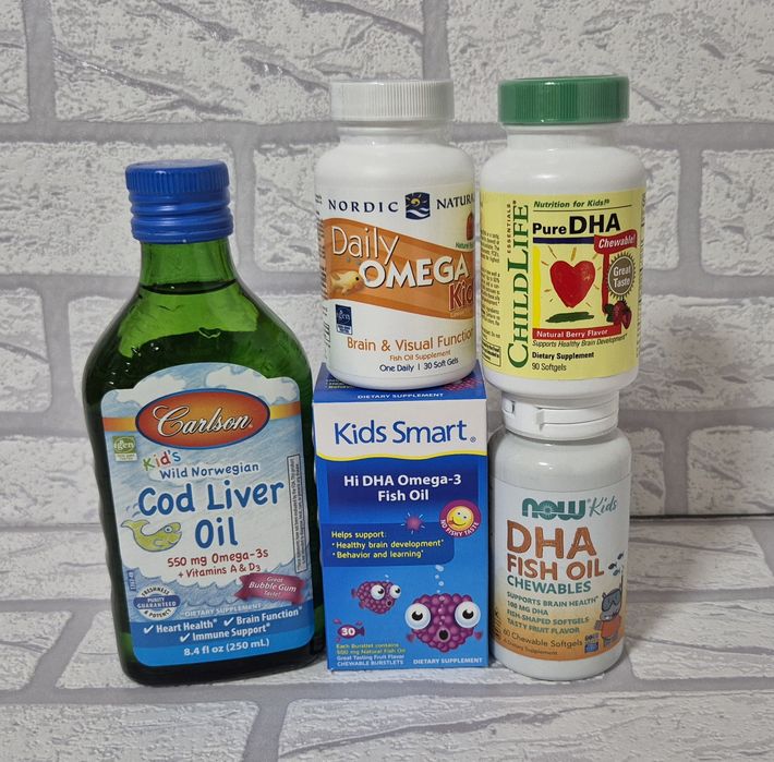 Омега3, вітамін C, D3, цинк, кальцій, магній, мультивітаміни для дітей