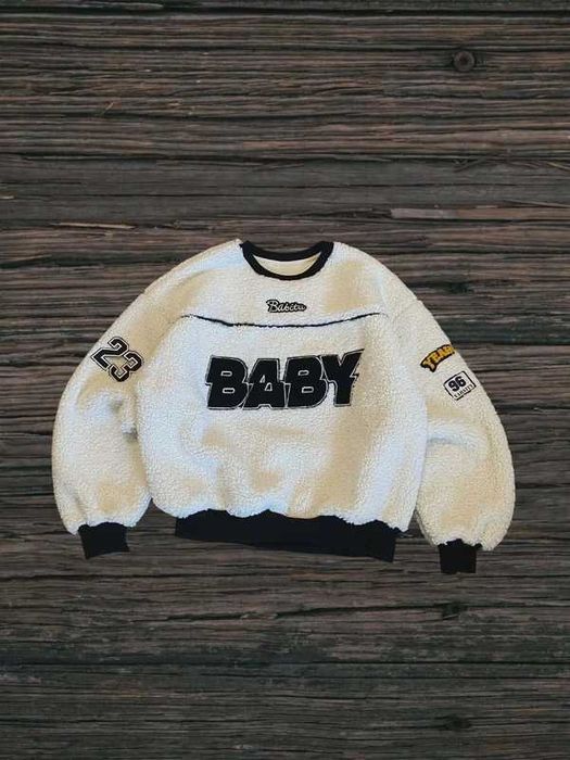 Bluza damska baranek sherpa biały oversize boxy M L baby swag unisex