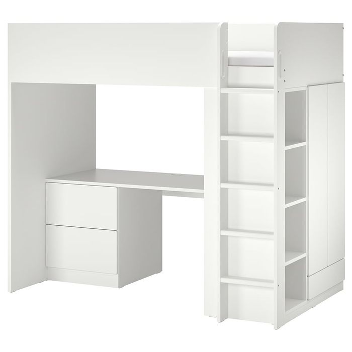 IKEA Łóżko na antresoli z szafą i biurkiem Ikea smastad