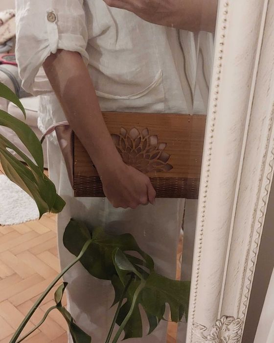 Torebka drewniana, ze skórą.  Firma Dankowski