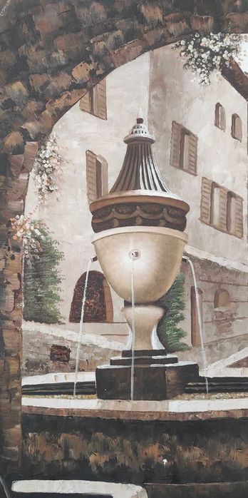 Fonte no centro da aldeia - Pintura a óleo sobre tela - Quadro