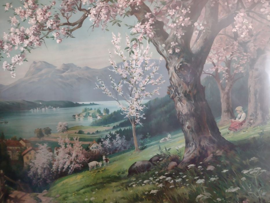 Akwarela na sitodruku 88cm na 118cm 19 wiek