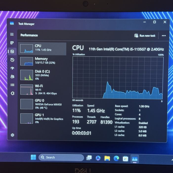 Ноутбук Dell i5 11357, 16Gb, Nvidia 2Gb MX450