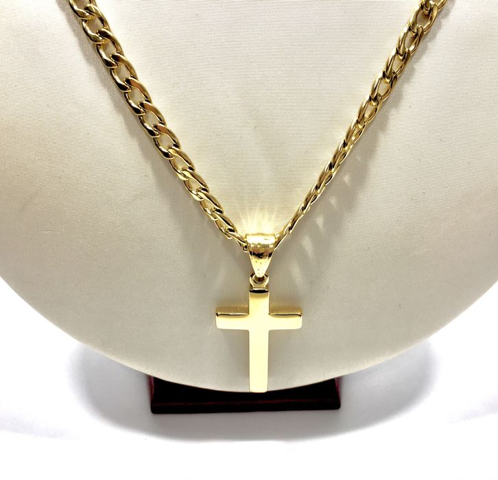 Złoty męski łańcuszek Pancerka z krzyżykiem•pozłacany ogniowo 18K