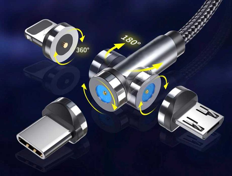 Магнитный зарядный кабель USB  на 360 град (type C, lightening, micro)