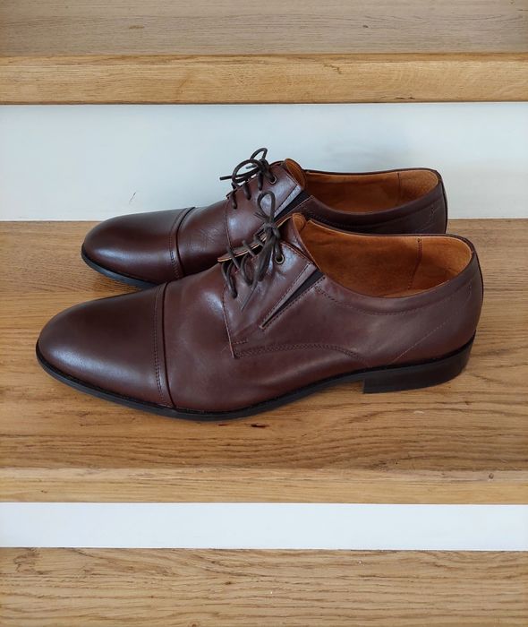 Ryłko, brązowe eleganckie sznurowane męskie półbuty, skóra 100% r. 46