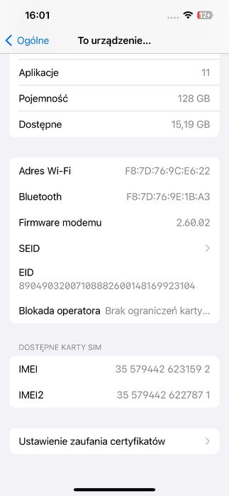 iPhone 14 128 GB czarny – sprawny, bez blokad 87%