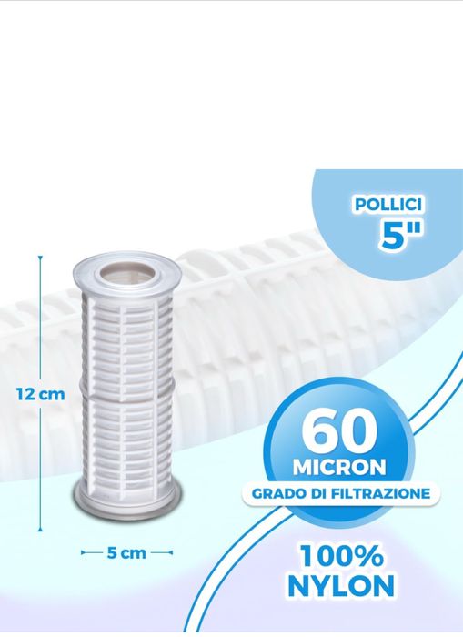 WK Cartucho de filtro de nylon de 5 polegadas, 60 mícrons
