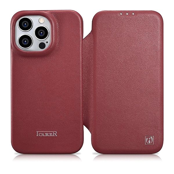 iCarer CE Premium Leather Folio Case skórzane etui iPhone 14 Pro z kla