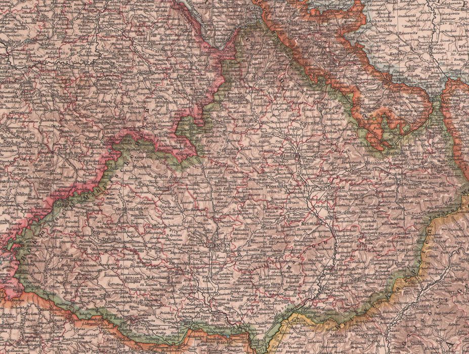 Czechy Morawy Śląsk duża efektowna mapa 1914 r. autentyk