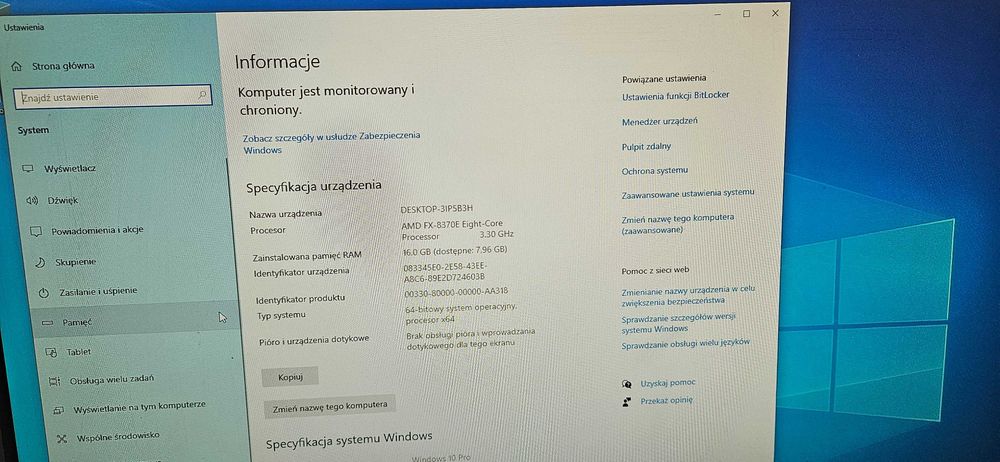 Komputer PC / Windows 10 Pro / RX 470 4GB / FX-8370E / 16GB RAM / SSD 240GB