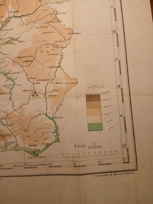Mapa Portugal - Carte Hypsométrique du Portugal 1900
