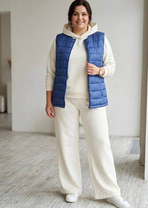 Синій суперлегкий стьобаний жилет із застібкою-блискавкою 52-54 розмір