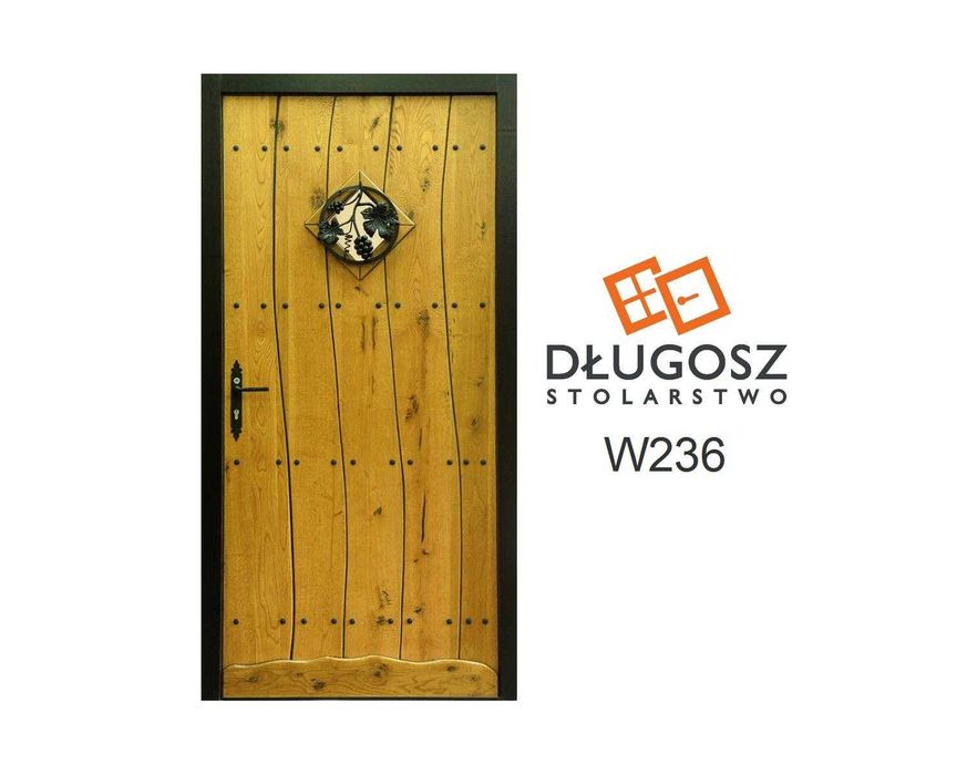 Drzwi DŁUGOSZ drewniane zewnętrzne wejściowe góralskie dębowe GOTOWE