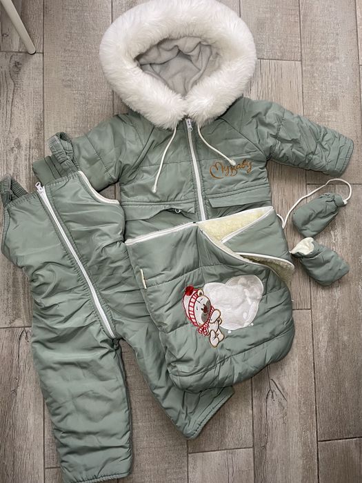 Дитячий зимовий комплект на овчине комбінезон куртка конверт 5м—24м