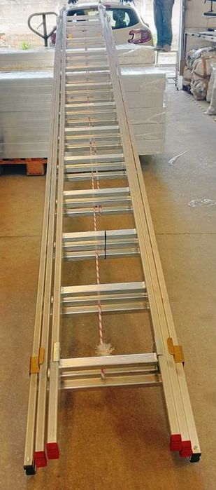 Escada Alumínio Liga 6060 Tripla 3x4m (10m Úteis) c/ Corda e Roldana Extensível Profissional / Escadote Tesoura | Direto de Fábrica