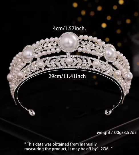 NOWA TIARA korona ślubna perły + złoto