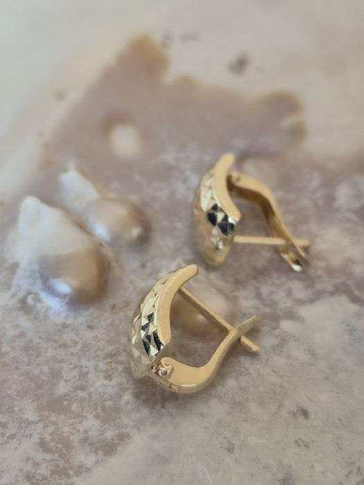 Złote kolczyki wiszące diamentowane szlifowane blaszki p. 585