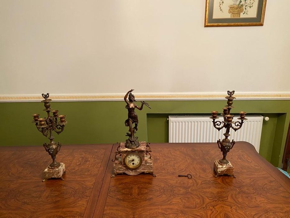 Старинные часы настольные элитные с маятником ХІХ века мраморные