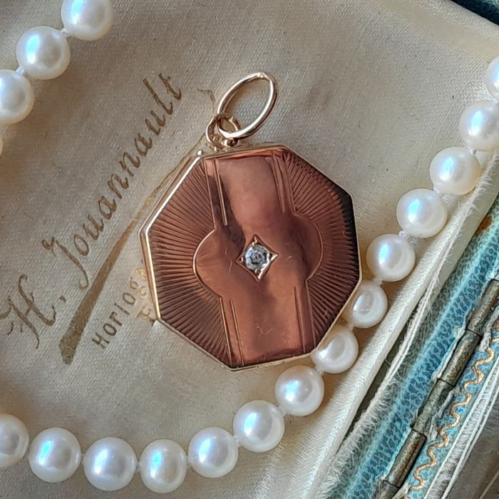 Medalion Art Deco Złoto 585 Diament Wisior Certyfikat