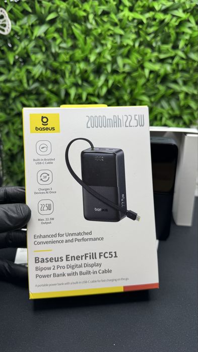 Оригінальний павербанк Базеус Baseus bipow 2 Pro з вбудованим кабелем