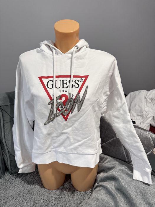 Bluza Guess Icon Logo Hoodie Biała S 100% Bawełna