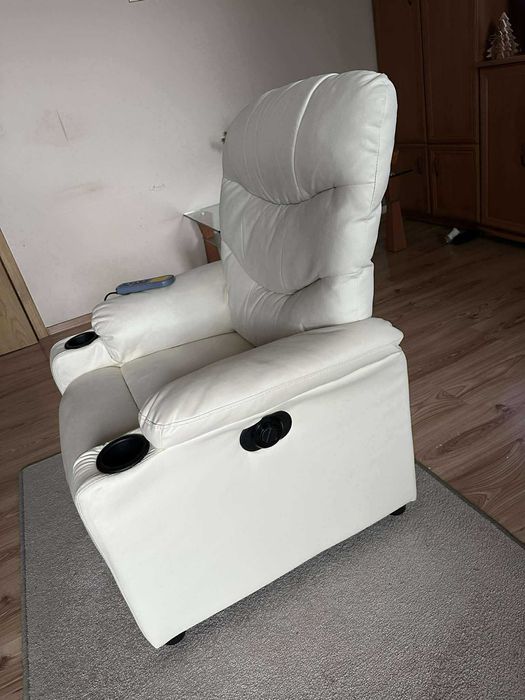 VIDAXL Fotel z masażem, elektryczny, rozkładany, kremowy