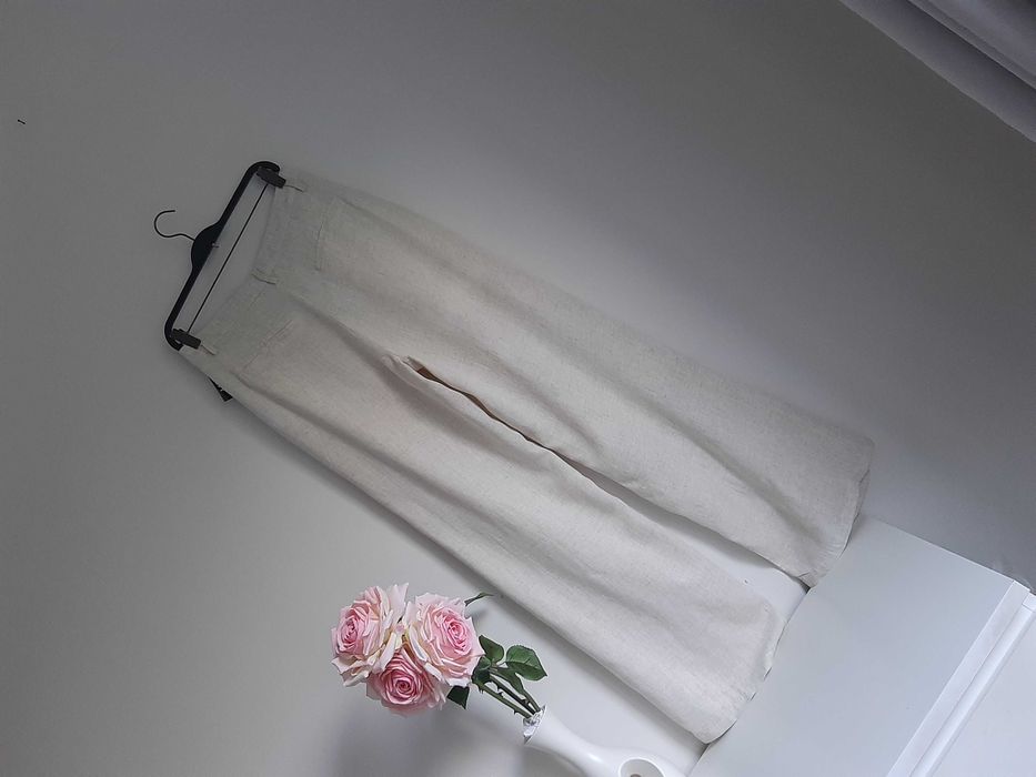 Lniano bawełniane szerokie spodnie L