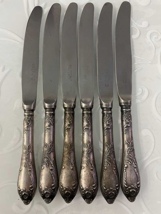 Мельхіорові столові ножі, набір 6 шт.