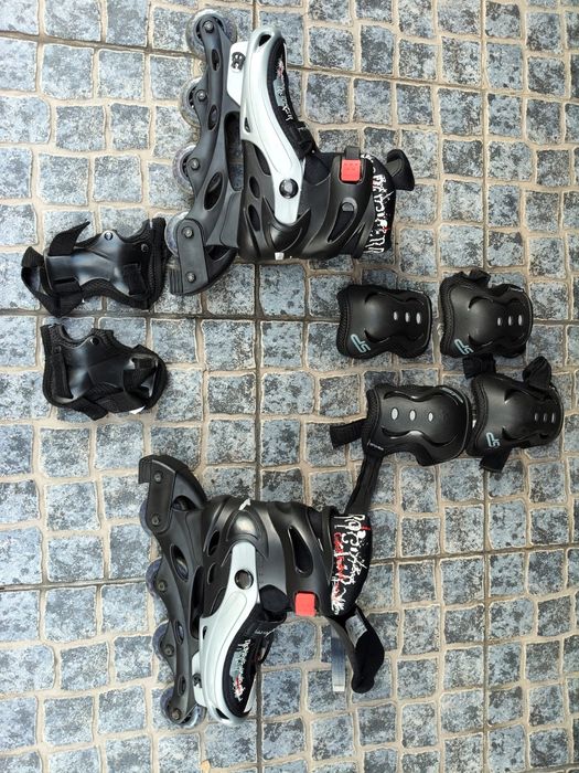 Patins com conjunto de proteção