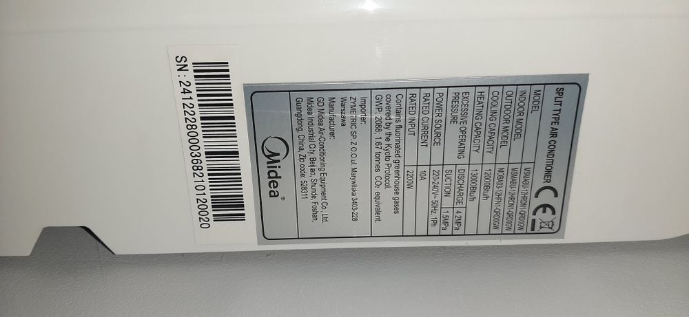 Klimatyzacja Midea 3.5kw uszkodzona