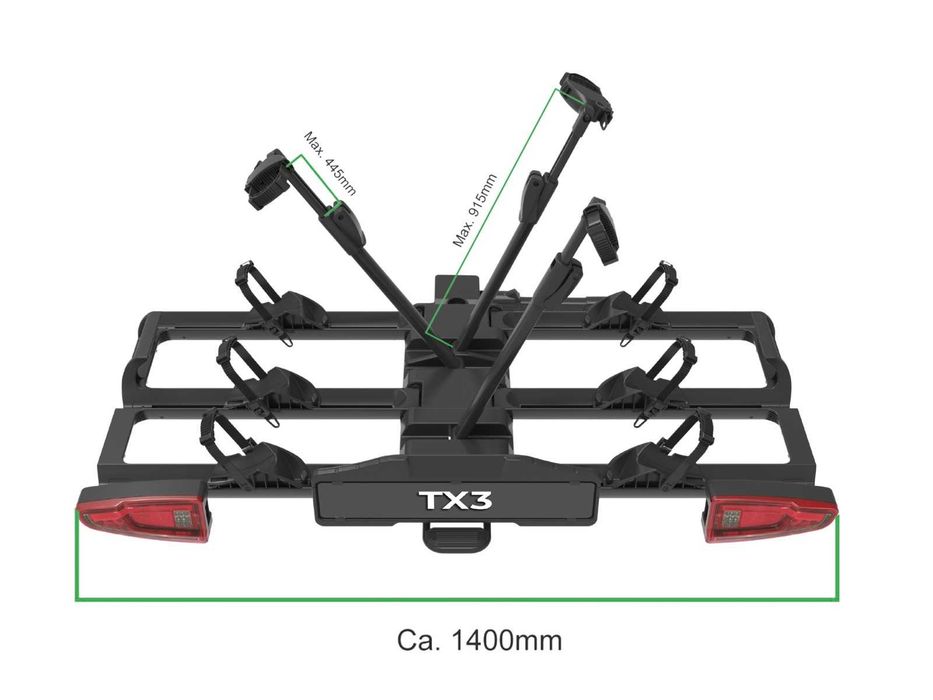Spinder TX3 LED Bagażnik uchwyt rowerowy na hak na 3 rowery składany 13-PIN