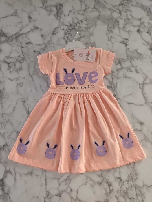 Sukienka bawełna króliczki zajączki morela 116