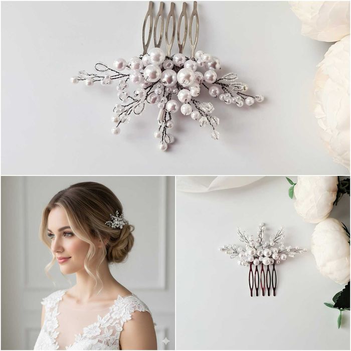 Прикраси для нареченої у зачіску з намистин гілочка віночок на голову
