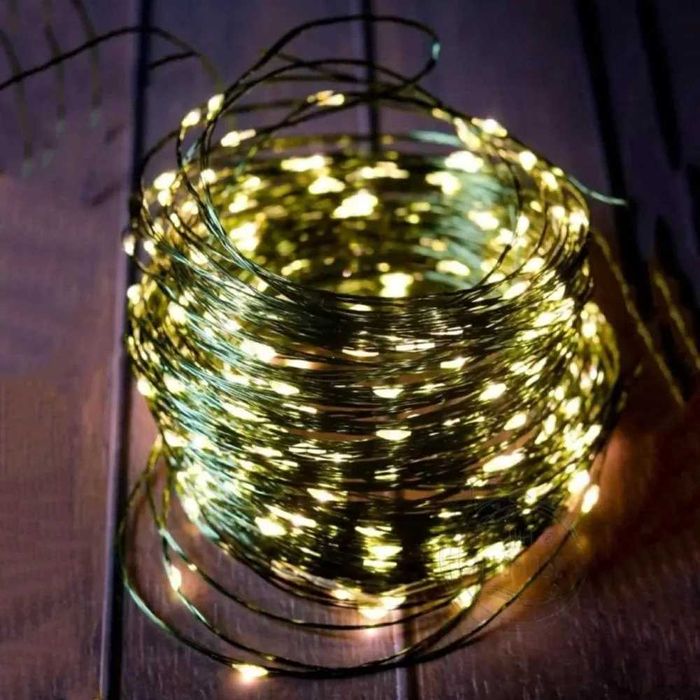 Гірлянда роса нитка 100м, 1000 led зелений провід, пульт, 220В