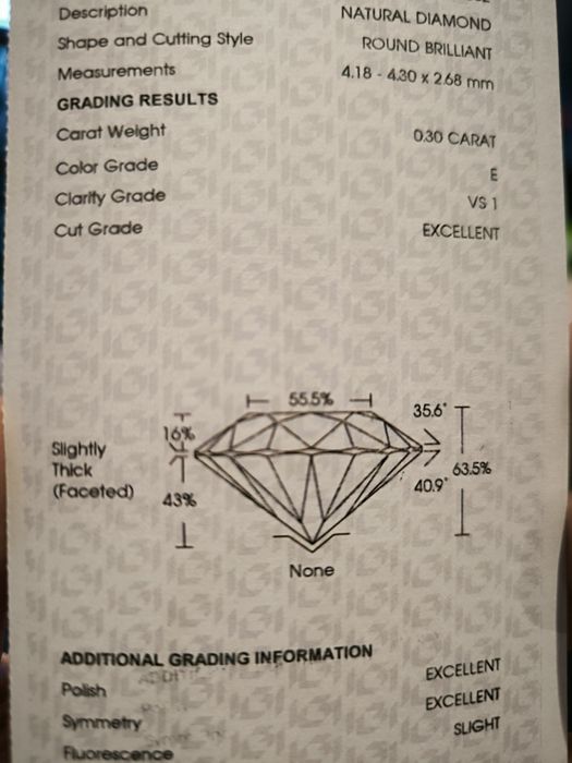 Pierścionek z diamentem brylantem 0.3 CT E VS1 certyfikat