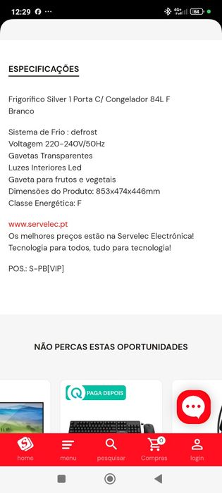 Frigorífico de 1 porta Silver