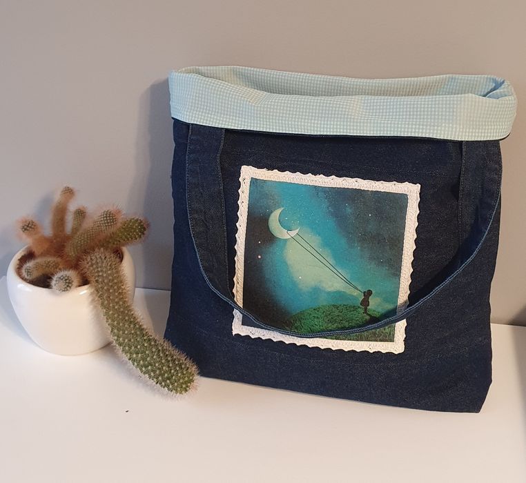 Torba jeansowa, shopperka, rękodzieło, handmade, na prezent