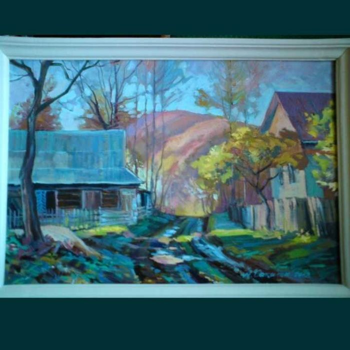 Картина "Осень в горном селе". Маслом. Анатолий Сакалош. Украина