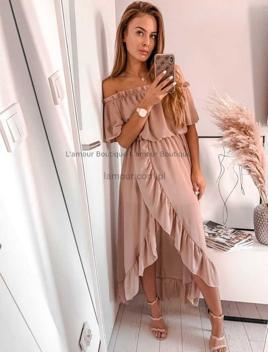 Lamour sukienka hiszpanka Lena maxi brudny róż weselna