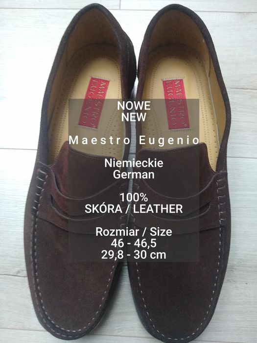Maestro Eugenio  Niemieckie męskie mokasyny, 100% Skóra, Roz. 46-46,5