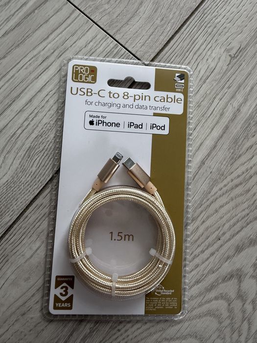 Kabel nowy 8 pinowy Lighting złoty