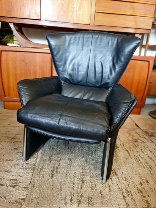 Fotel skórzany z funkcją relaksu,proj.Jürgen Lange,lata 80,mid century